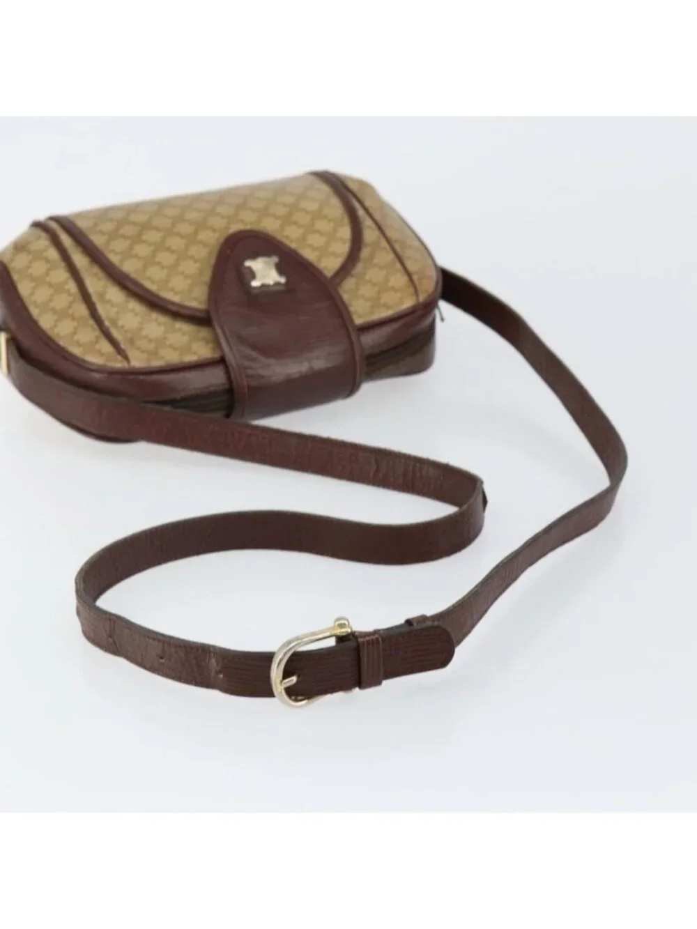 Authentic CELINE Macadam Canvas Shoulder Bag PVC Beige Gold - Picture 14 of 16